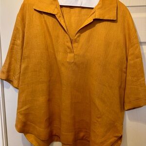 Relaxed Fit Mustard Yellow Polo Tunic with 3/4 Sleeves
